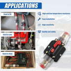 BOJACK 150A Audio Inline Circuit Breaker Reset Fuse Holder 12-24V DC Manual Reset Fuse Holder 3-15 AWG Overload Protection for Car Audio Sound Amplifier System RV Marine Boat Truck Solar Inverter
