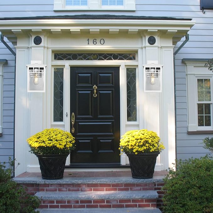 Dusk to Dawn Outdoor Light Fixture Wall Mount, Rustic Exterior Lights Fixture Wall Sconces with Seeded Glass for Front Porch, Waterproof Outdoor Wall Lantern in White Finish for Home,DDRZ009-W WH