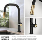 KRAUS Torak Pull Down Kitchen Faucet in Spot-Free Brushed Brass/Matte Black with 2 Function Sprayer, Pre-Attached Water Lines, and Mounting Hardware, KPF-2841SFBBMB