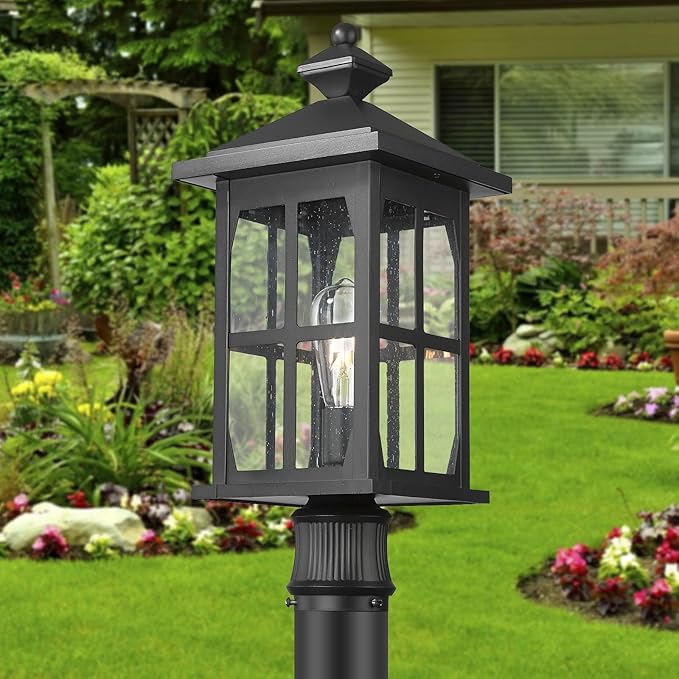Darkaway Outdoor Post Lights, 21.3inch Large Exterior Post Lantern Lamp Waterproof Aluminum Housing Lamp with Seeded Glass, Fence Pole Deck Lighting for Garden Patio Pathway Driveway