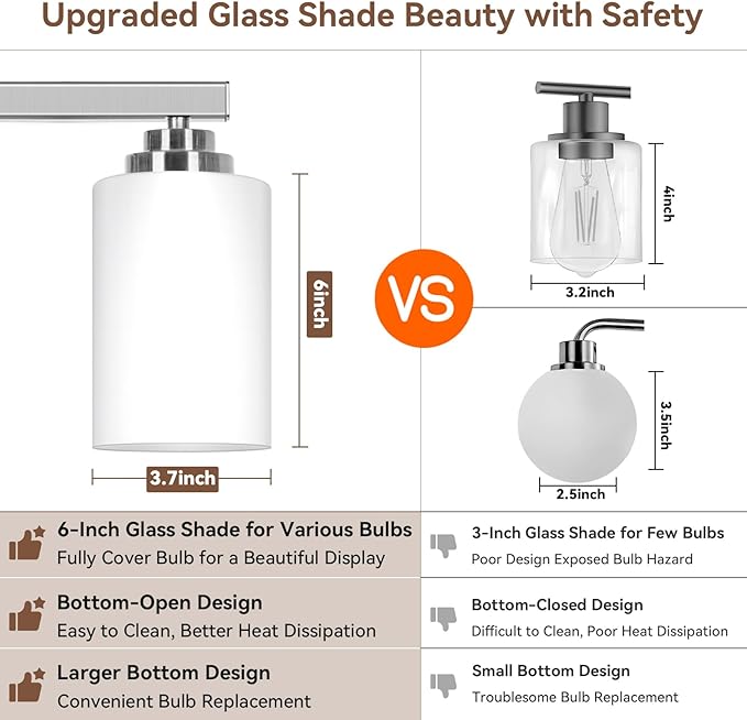 4-Light Bathroom Light Fixtures, 27" Modern Vanity Lights Over Mirror with Milky White Glass Shade, Brushed Nickel Wall Sconce, Classic Wall Light Fixture for Mirror Living Room Cabinet Bedroom Porch