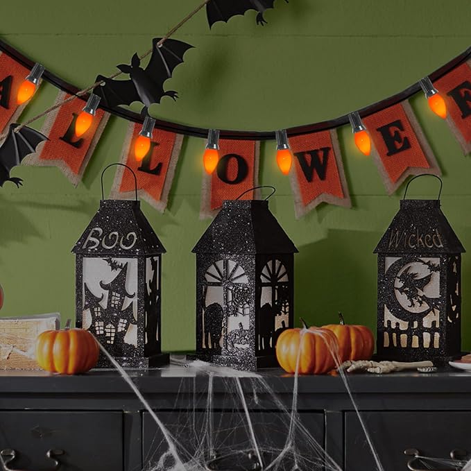 25 Pack C7 Halloween Replacement Bulbs, Ceramic Orange Christmas Light Bulbs for Indoor/Outdoor String Lights, E12/C7 Candelabra Base, 5W Incandescent Night Light Bulbs