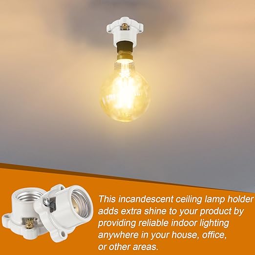 8 Pcs Porcelain Lamp Holder Socket E26/E27 Medium Keyless Threaded Socket with Two Hole Flanged Mounting 660W 250V Medium Base Lampholder Cleat Sockets for Indoor Garage Closet Lighting