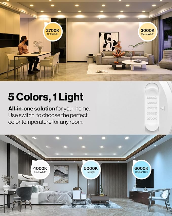 Sunco 24 Pack 6 Inch Recessed Light with Night Light, LED Can Lights Retrofit Lighting, 1000 LM, 12W, Selectable CCT 2700K/3000K/4000K/5000K/6000K, Dimmable, Damp Rated ETL