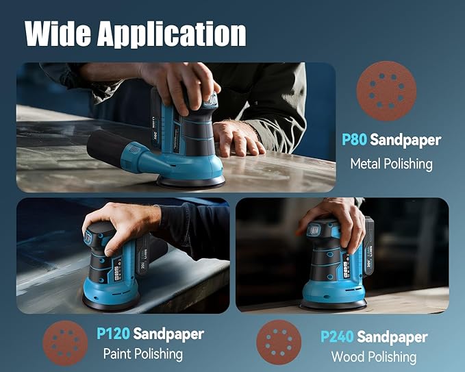 Tilswall 20V Cordless Orbital Sander, 5" Electric Palm Hand Sander Tool with Vacuum Dust Collector, Random Orbit Power Sander for Woodworking, Furniture, Deck Sanding (Battery and Charger Included)