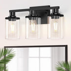 DORESshop 17 Inch Bathroom Light Fixtures, 3-Light Black Bathroom Lighting Fixtures Over Mirror with Clear Glass Shade, Vanity Lights for Bathroom Living Room Bedroom, ETL Listed
