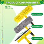 Professional Window Squeegee with Telescoping Extension Pole, 2 in 1 Shower Cleaning with Telescopic Pole, 360'' Extension Washing Tool with Rotating Head for Indoor/Outdoor High Window Glass