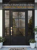 EHOMEWARE Gold Front Door Handle Set, Brass Heavy Duty Square Door Lever & Single Cylinder Deadbolt Combo Reversible for Entrance Exterior Doors 2 Sets