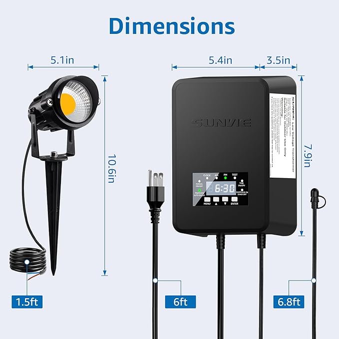 SUNVIE 12 Pack Low Voltage Landscape Lights with 300W Transformer 12-24V LED Landscape Lighting Kit 3000K Waterproof Aluminum Landscape Spotlights with Wire Connectors for House Yard Tree Garden