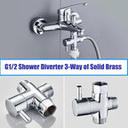 1/2" Brass 3-Way Switch Valve Shower Switch Adapter with Seal, Three-Way Vents Adapter Switch Valve for Shower System, Kitchen, Bathroom, Chrome
