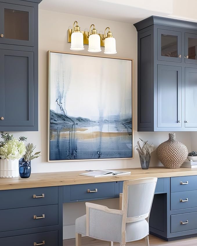 3-Light Bathroom Light Fixture, HWH Modern Vanity Light, Brushed Gold Wall Light Over Mirror, Frosted White Bell-Shaped Glass, 5HZG106B-3W BG