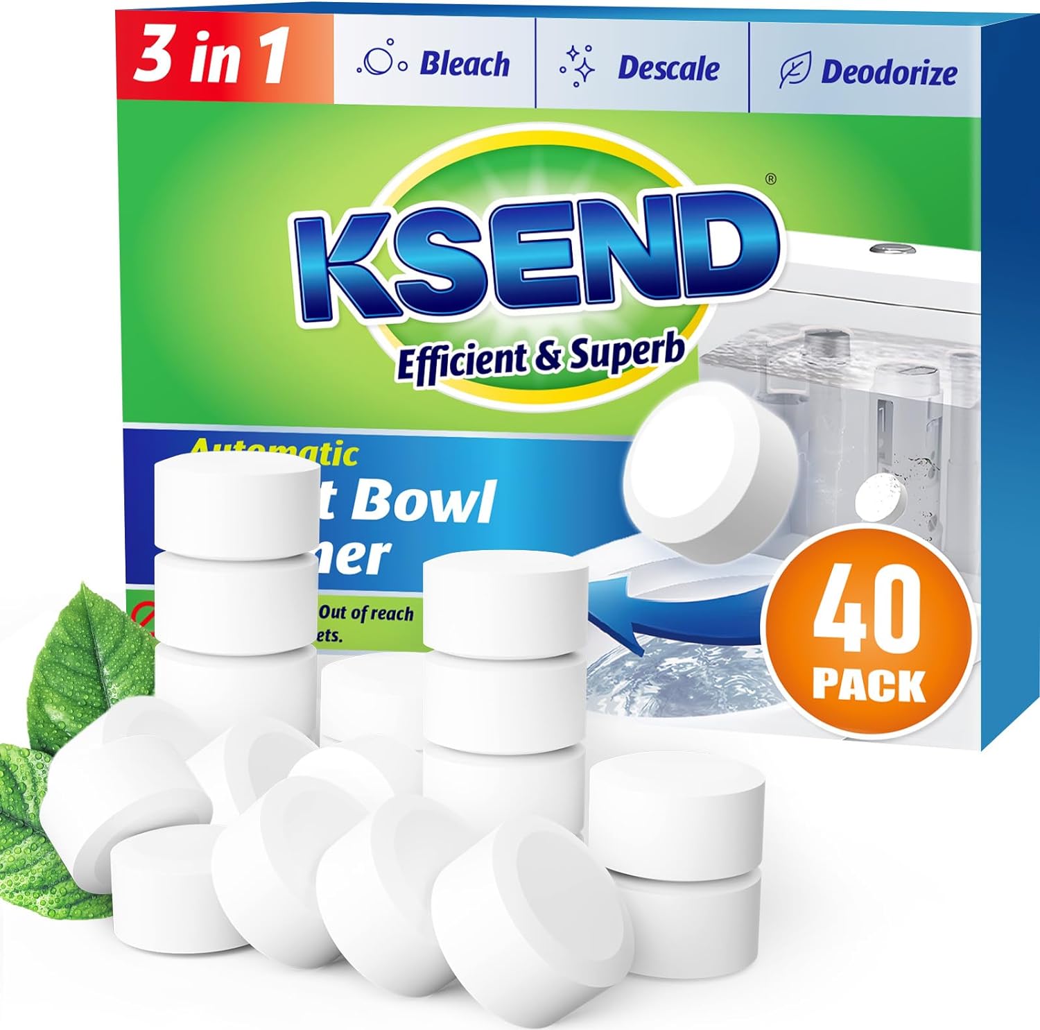 Toilet Bowl Cleaner Tablets - 40 PCS Automatic Bleach Toilet Cleaner Tablets, Slow-Releasing Deodorizing & Descaling, Powerful Bathroom Tank Cleaner