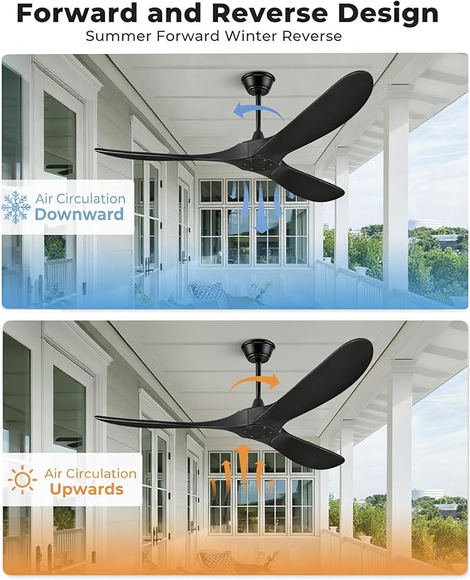 52" Ceiling Fans Without Lights, Solid Wood Ceiling Fan with Remote Control and DC Motor, Ceiling Fan no Light with 3 Blades, Indoor Outdoor Ceiling Fans for Patios, Bedroom- Matte Black