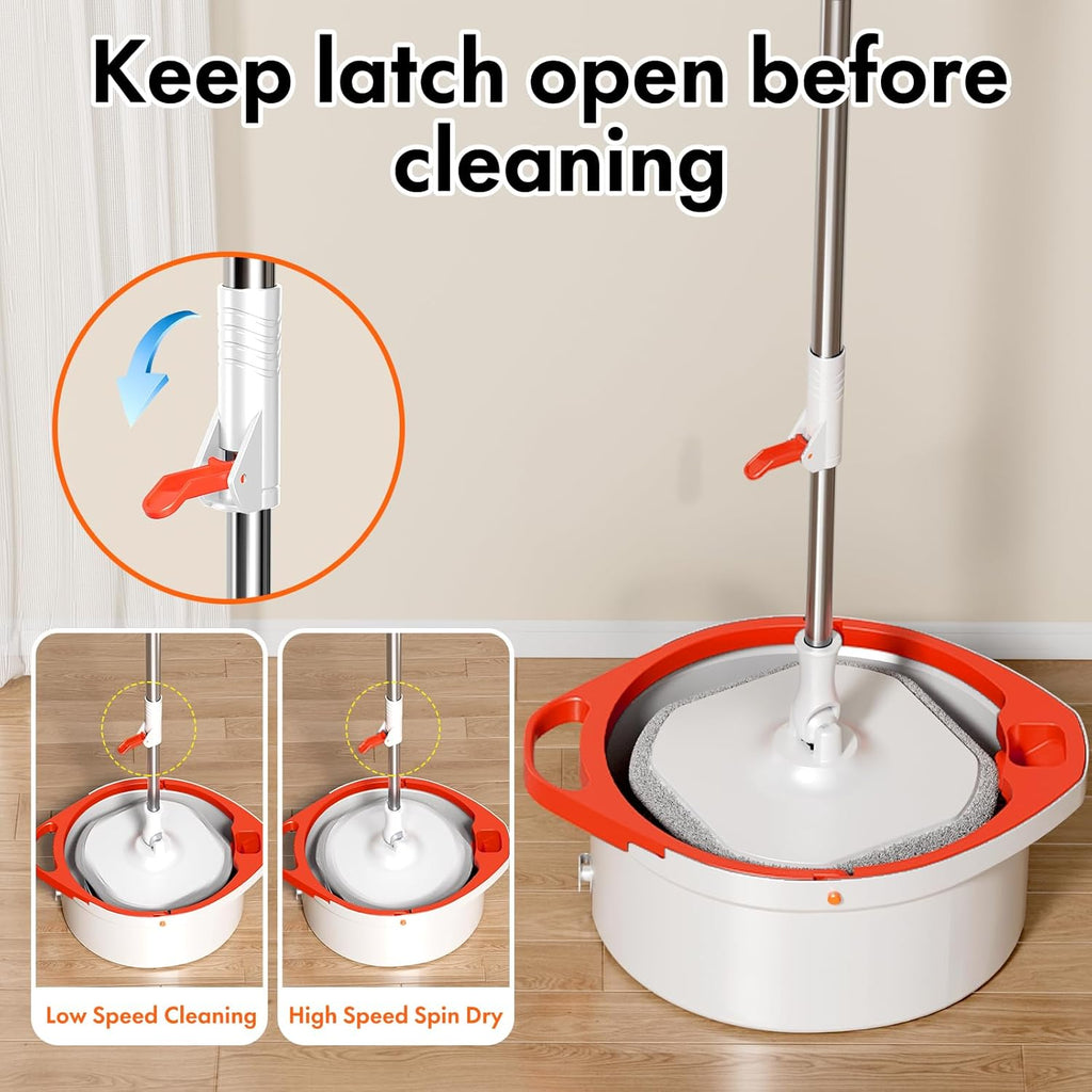 Spin Mop and Bucket with Separate Dirty and Clean Water,360° Spin Mop and Bucket System with Widening Foldable Handle,4 Replaceable Mop Pads,Square Mop for Floor Hardwood Marble Wall Cleaning