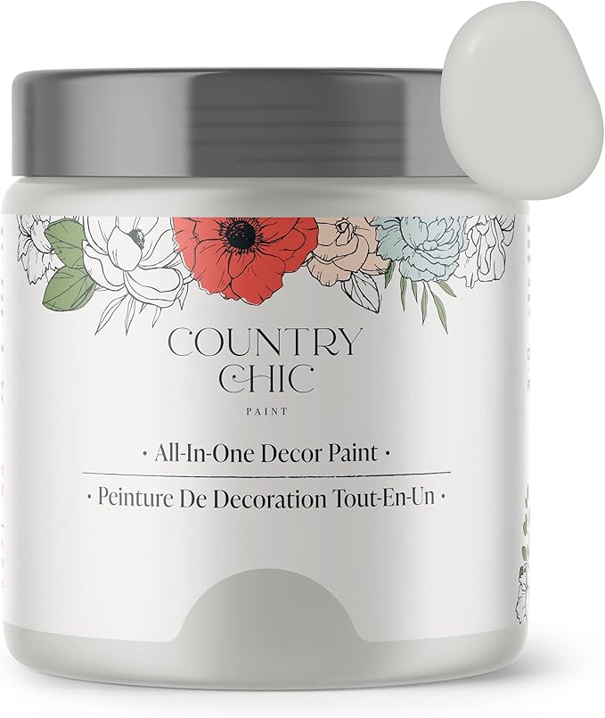 Country Chic All-in-One Chalk Paint for Furniture, Cabinets, Home Decor, Eco-Friendly, Matte Finish, Built-In Primer & Top Coat for Wood, Metal - Lazy Linen (Light Grey) - 4 oz (118 ml)