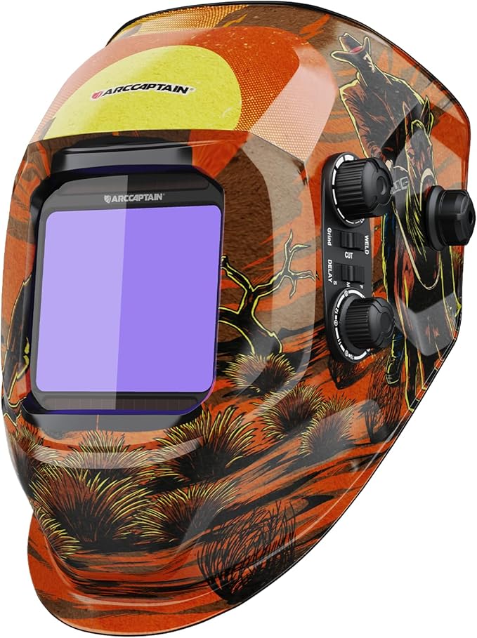 ARCCAPTAIN Auto Darkening Welding Helmet, 3.94"X3.66" Large Viewing Screen True Color Welding Hood with 4 Arc Sensor Solar Powered, Wide Shade 4-5/5-9/9-13 Welding Mask (Denim)