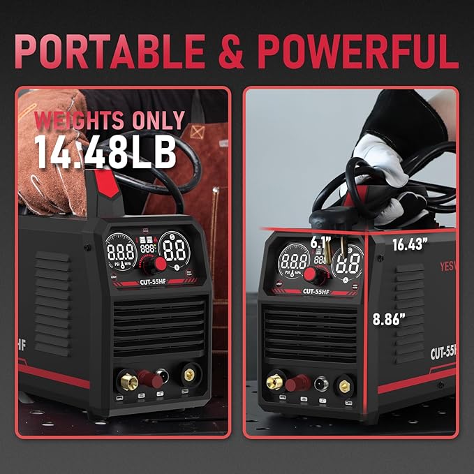 YESWELDER CUT-55HF Plasma Cutter, High Frequency 55Amp Non-Touch Pilot Arc Air Power, Large Digital Display 110/220V Dual Voltage IGBT Inverter Plasma Cutting Machine