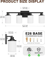 DORESshop 4-Light Black Bathroom Light Fixture Over Mirror with Milk Glass Shade, Modern Vanity Lights for Hallway Living Room Bedroom, ETL Listed