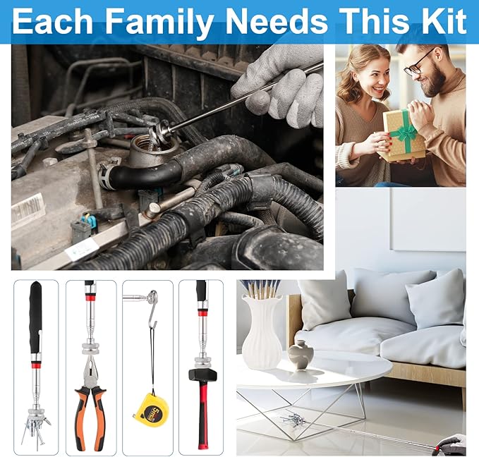 4 Pieces 25LBs Telescoping Magnetic Pickup Tool, Multifunction Magnet Hanger with Pen Clip Design, Magnet Stick Rod Extendable 7" to 30.5" for Men, Birthday, Father's Day, Holiday Gift