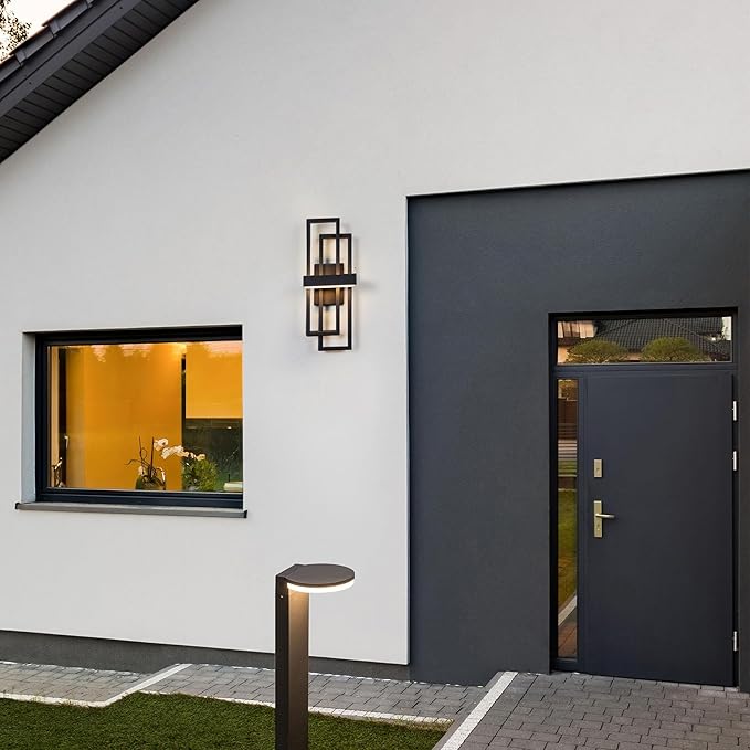 LamQee 20 Inch Modern Outdoor Wall Lights, Integrated LED 1000LM Exterior Lighting Fixture Dual Rectangle Outdoor Sconce, Black Metal Wall Mount Porch Light Outside Lamp for House Garage Door Patio