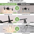 2025 Upgrade 3-Light Bathroom Light Fixtures, Black Vanity Lights for Bathroom with Clear Glass, 19.5 Inch Bathroom Lighting Fixtures Over Mirror, Modern Wall lamp for Cabinet Hallway