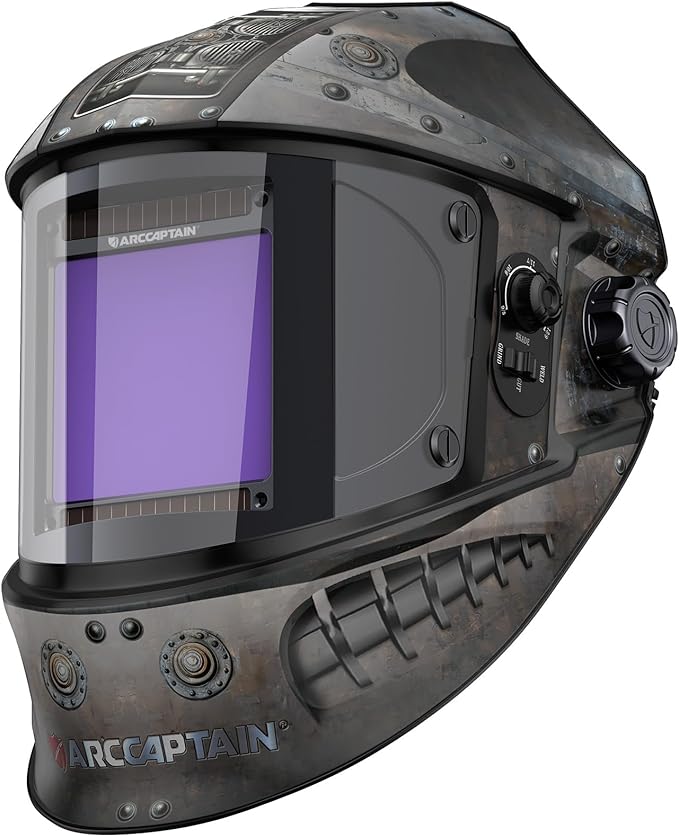 ARCCAPTAIN 3.94"X3.66" Welding Helmet Auto Darkening, 1/1/1/1 Top Optical Clarity Large Viewing Screen Solar Power Welding Hood with 4 Arc Sensor, Wide Shade 4-5/5-9/9-13 for TIG MIG ARC Welding Cut