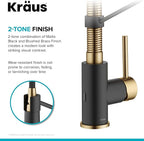 KRAUS Bolden Touchless Sensor Commercial Style 2-Function Single Handle Pull Down Kitchen Faucet in Brushed Brass/Matte Black, KSF-1610BBMB