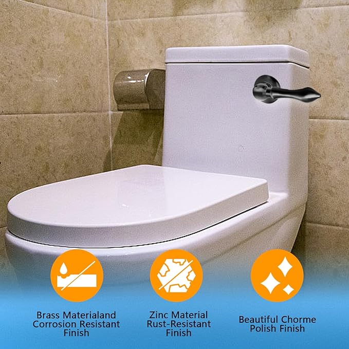 Universal Front Mount Toilet Handle, Trip Lever Replacement With Stainless Steel Flapper Chain, Black Tank Flush Lever for Most Toilets