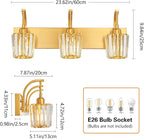 Modern Bathroom Vanity Light, 3-Light Gold Wall Sconce with Crystal Accents, Over Mirror Bathroom Lighting Fixture, 23.62" Long Dimmable Vanity Lamp for Makeup, Easy Installation