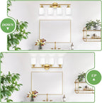 4-Light Vanity Lights, Brushed Gold Bathroom Light Fixture with Striped Textured Milky White Glass Shade, Modern Vanity Lighting Fixture for Bathroom Wall Light Over Mirror, E26 Wall Sconce