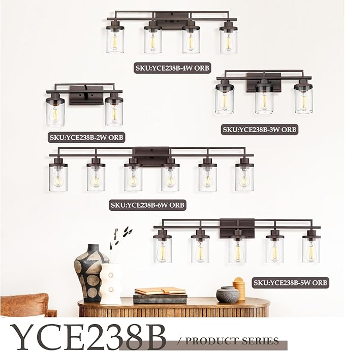 Emliviar 6-Light Bathroom Vanity Light Fixture, 44.3" Farmhouse Wall Lamp for Bedroom, Kitchen, Oil Rubbed Bronze Finish with Clear Glass, YCE238B-6W ORB