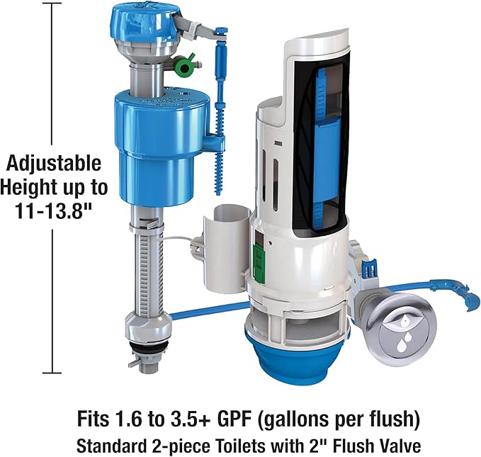 Danco HYR460 HyrdroRight Water-Saving Toilet Tank Repair Kit with Dual Flush Valve, Includes Dual Push Btton Handle in Chrome
