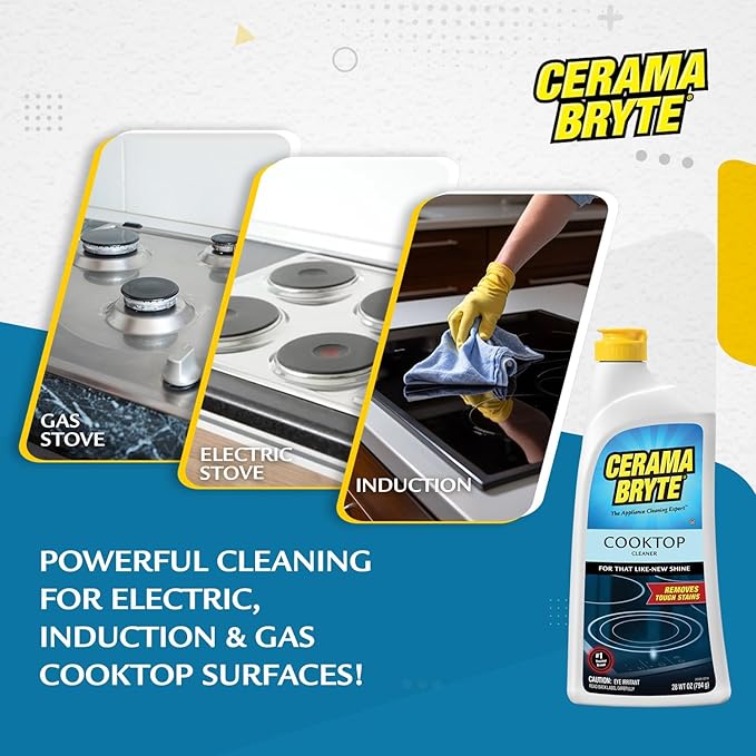 Cerama Bryte Removes Tough Stains Cooktop and Stove Top Cleaner for Glass - Ceramic Surfaces, 18 Ounces, 2 Pack