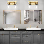 2-Light Brushed Gold Vanity Lights for Bathroom, Brushed Gold Bathroom Light Fixtures, Modern Vanity Lighting Over Mirror with Clear Glass Shade, Farmhouse Bath Wall Lamp for Mirror