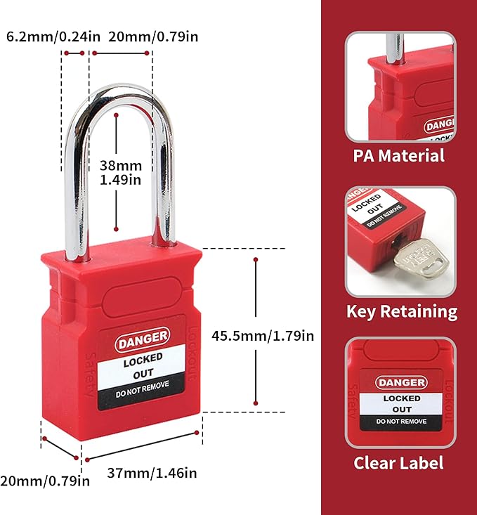 Lockout Tagout Locks - 10 Pack Blue Loto Locks, Keyed Differ Padlock OSHA Compliant Lock Out Tag Out Lock, Safety Padlocks for Electrical Lockout Tag Out Kits