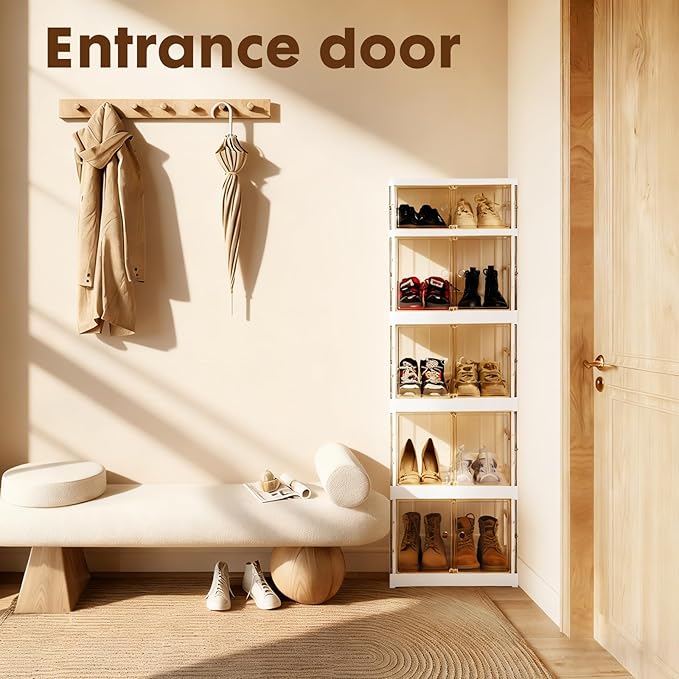 5-Tier Plastic Foldable Storage Cabinet with 3-Side Transparent Panels, Dust-Proof Lightweight Design, Built-in Wheels for Easy Mobility, Space-Saving, Foldable Multifunctional Storage Cabinet