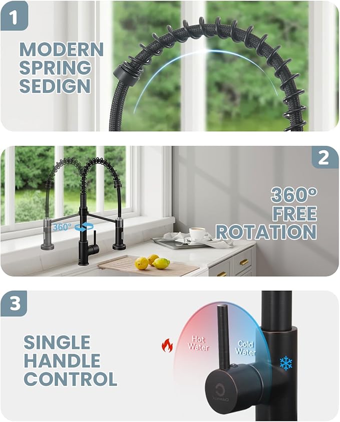 Oil Rubbed Bronze Single Handle Kitchen Faucet with Sprayer, Pull Down Faucet for Camper, RV, Farmhouse Sink