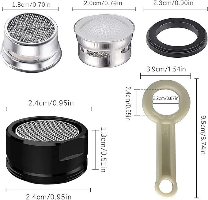 4PCS 2.2 GPM Faucet Aerator, 2 Pack Aeration Filter Replacement Parts With Brass Housing 15/16 Inch 24mm Male Thread Aerator Faucet Filter With Gasket For Kitchen And Bathroom (Black)