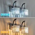 Crystal Vanity Lights 2-Light Black Wall Lamp Modern Crystal Bathroom Light Fixtures Over Mirror 13.77" Long Bathroom Wall Sconce