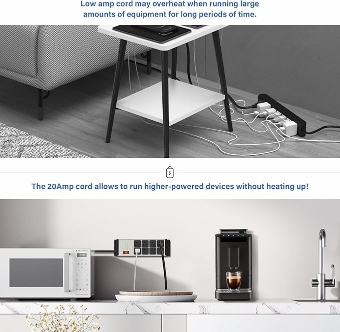 CCCEI Grey Heavy Duty Power Strip Surge Protector 20 AMP, 8 Outlets 12 Gauge Industrial Shop Garage Metal Multiple Outlets, 25 FT Extension Cord 5-15P Adapter High Amp 6-20R T-Slot 20a for Appliance