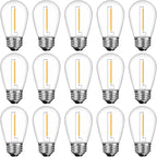 Shatterproof S14 LED Replacement Bulbs for Outdoor String Lights, 15 Pack 1W Equivalent to 11W Incandescent Bulb, Soft White 2200K, Dimmable, E26 Regular Base
