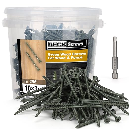 Deck Screws #10 x 3-1/2’’, T25 Star Torx Drive Flat Head Wood Screws, Green, 5lb