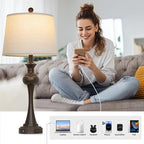 Brown Touch Table Lamps,28.75" Tall Bedside Lamps with USB C+A Ports, 3-Way Dimmable Table Lamp, Nightstand Lamps for Bedroom, Living Room，Brown Lamps with Beige Lampshade, Bulb Included