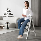 Taranta 3 Step Ladder,Aluminum Lightweight Folding 3 Step Stool with Anti-Slip Wide Pedal,330lbs Capacity Step Ladder for Household,Kitchen,Office - Misty Gray