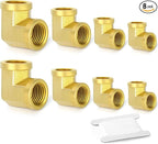 Gasher 8PCS Brass Pipe Fitting Female Elbow 1/8 Inch NPT x 1/4 Inch NPT x 3/8 Inch NPT x 1/2 Inch NPT