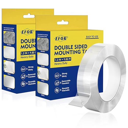 Double Sided Tape Heavy Duty, Nano Tape Mounting Tape Clear Multipurpose Strong Adhesive Tape for Home, Office, 1.2 in × 9.85 FT, 2 Packs