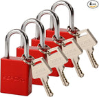 SEPOX® 4 Pcs Ultra-Durable Anti-Rust Outdoor Padlocks - Red Aluminum, 38mm (1-1/2") with Long Shackle & 8 Same Keys, Ideal for Gate, Storage, Locker, Fence & Lock-Out,Tag-Out, High Security