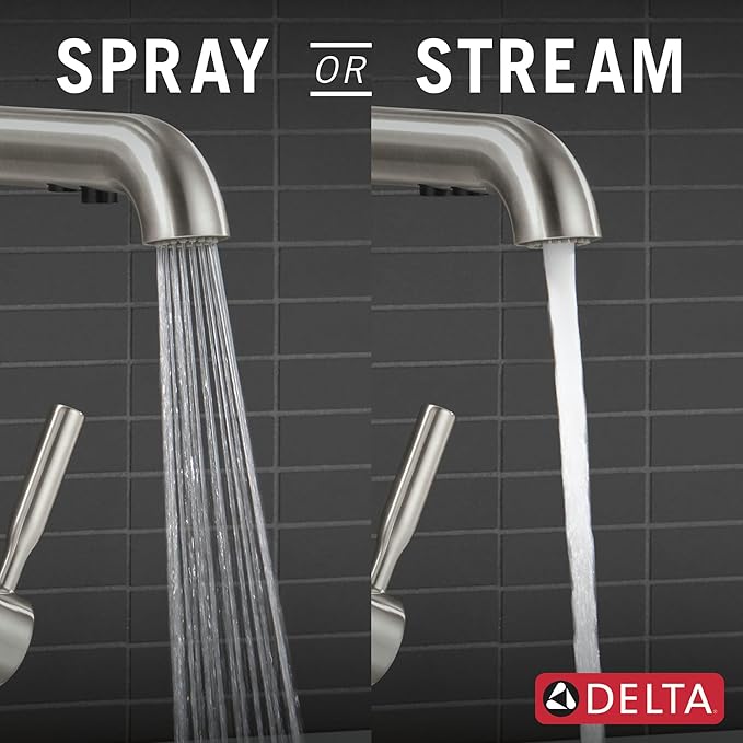 Delta Almari Brushed Nickel Kitchen Faucet with Pull-Out Sprayer, Modern Single Hole Kitchen Sink Faucet, Single Handle, Stainless 16943-SS-DST