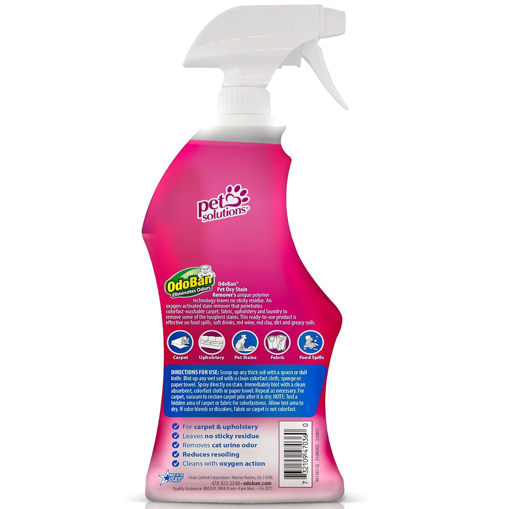 OdoBan Pet Solutions No Rinse Neutral pH Floor Cleaner Concentrate, Made in the USA, 1 Gallon, and Oxy Stain Remover, 32 Ounce Spray