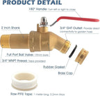 Water Heater Drain Valve 3/4" MNPT Full Port - Brass Sediment Flush Valve with 2 Inch Shank, 180° Handle Garden Hose Adapter Hot Water Heater Replacement Parts Fast Drain Tool Kit